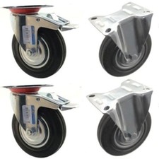 SET 4 RUOTE 2 FISSE 2 PIROETTANTI FRENO GIREVOLI V. MISURE CARRELLI ROTELLE