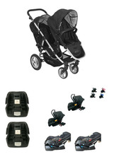 PASSEGGINO TRIO DOPPIO / GEMELLARE NERO CON 2 OVETTI AUTO E 2 ISOFIX