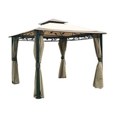 Gazebo 3x3 Struttura In Alluminio Moka Con Tende Laterali Moka Pergola Antivento