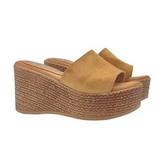 Zeppa in camoscio sintetico color cuoio zatteroni comodi tacco 9 - KCZ14 CUOIO