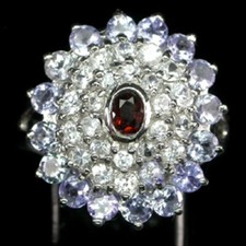 ANELLO CON GRANATO E TANZANITI NATURALI IN ARGENTO 925