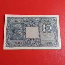 Vecchia Banconota Regno D Italia 10 Lire Giove 23 . 11 . 1944 Fds Lotto A47