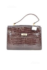 Borsa Vintage Fiaschi Made In Italy Vera Pelle Coccodrillo Marrone 30x20x8 Cm