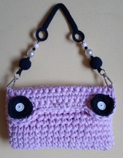Borsa fatta a mano uncinetto con fettuccia rosa, cm 24x14. Manico asportabile.