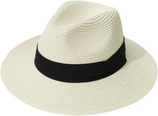 Cappello Estivo Da Donna in Paglia Fedora Beach Sun Hat Summer Wide Brim Straw P