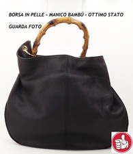 BORSA IN VERA PELLE NERA DA DONNA MANICO BAMBU’ grande a mano di moda USATO