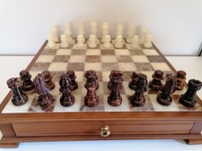 Set di Scacchi Lussuoso in Marmo Alabastro con Scatola in Legno - Vintage