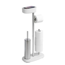 PIANTANA PORTAROTOLO SCOPINO OGGETTI ACCIAIO ACCESSORI BAGNO DESIGN LARK BIANCO