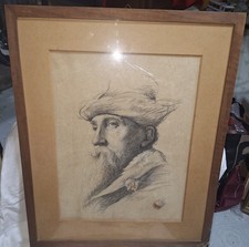 Disegno Antico A Matita . Artista Con Barba Epoca 800