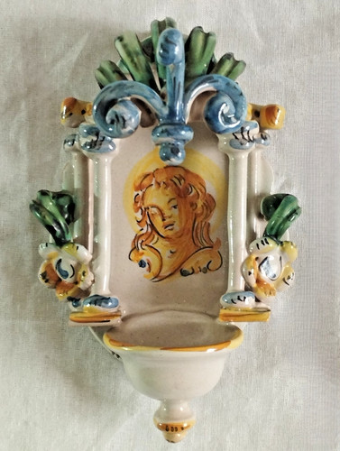 Vintage acquasantiera ceramica - acquasantiera,