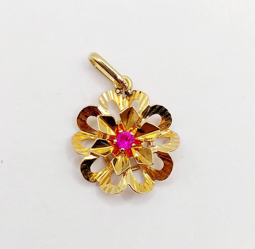 Ciondolo vintage fiore oro - , 18k