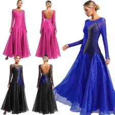 Abito da ballo donna sala da ballo glitterato manica lunga valzer tango ballo