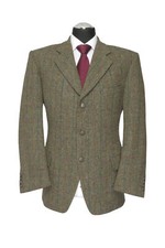 Harris Tweed Giacca Uomo 50 Verde Oliva A Quadri A Un Bottone Come Nuova
