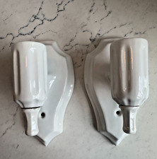 PAIR OF VINTAGE WALL SCONCES PORCELAIN CERAMIC Art Deco Antique Bathroom White