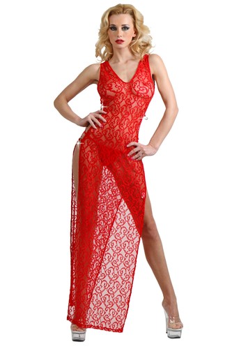 Baby doll lungo pizzo rosso - baby-doll, di