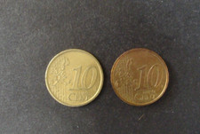 Moneta da 10 cent di euro  - Italia 2002 -  errori di conio - colore rame