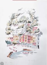 Rino Valido-case Portofino-Litografia Colorata a Mano-Cm.70x50-firmata