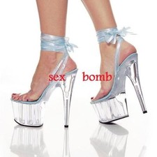 SEXY sandali azzurro/trasparente nastri intrecciati plateau tacco 18 numero 38 !