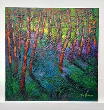 Quadro Dipinto Paesaggio Alberi  Olio Tavola Cm40x40