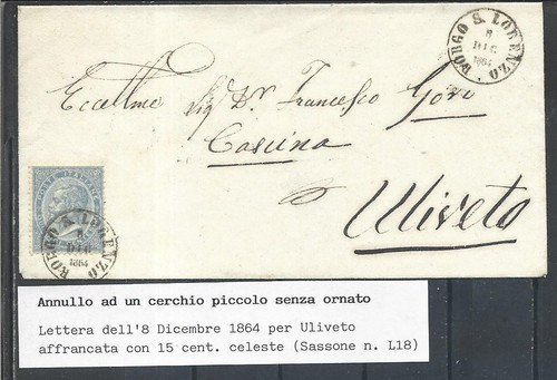 1864 15c busta borgo - su, da