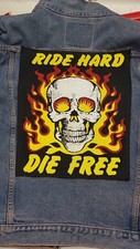 TOPPA GIACCA BIKERS MOTO RIDE HARD DIE FREE TESCHIO PATCH BADGE SKULL HARD ROCK 
