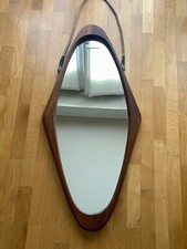 Specchio vintage ovale cornice in teak corda In juta anni 50 60