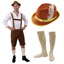COSTUME UOMO OKTOBERFEST BIRRA TEDESCA BAVARESE RAGAZZO MARRONE PANTALONI DI PELLE ABITO ELEGANTE