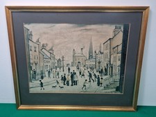 Grande stampa incorniciata 1935 Ganimede A Lancashire Village dell'artista LS Lowry