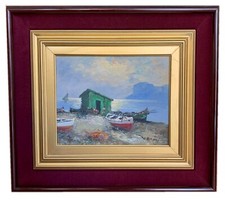 Dipinto ad olio di una Marina, con cornice vintage. Misura quadro cm 24x30