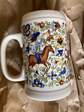 Tazza birra Villeroy e Boch. Ceramica. Design cavallo, cavaliere, tromba. Senza coperchio. 1 Ltr.
