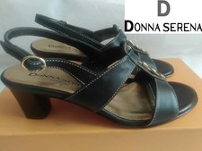DONNA SERENA Sandalo Scarpa Donna Plantare Pelle Nero MADE IN ITALY N° 35 NUOVO