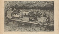 Stampa antica MACCHINA PERFORATRICE per scavare tunnel 1899 Old antique print