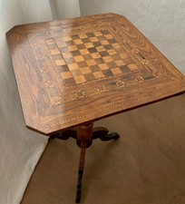 Tavolino antico da salotto in noce intarsio a scacchiera  '800