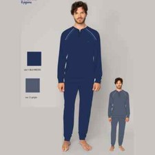 PIGIAMA UOMO IRGE ESTIVO LUNGO IN 100% COTONE TINTA UNITA SCOLLO SERAFINO
