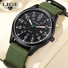 Orologio LIGE uomo quarzo verde militare cinturino nylon data orologio da polso ragazzo sport watch