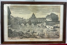 Stampa antica Roma Castel Sant’Angelo 1780 edit. Remondini Bassano cornice legno
