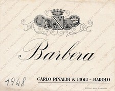 1948 Vino Barolo Rinaldi Barolo enologia distilleria etichetta pubblicitaria