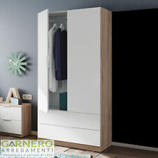 Armadio 2 ante 2 cassetti 82x180cm rovere bianco opaco ABBEY