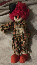 Bambola pagliaccio 30 cm bambola di pezza arlecchino fantasia rombi decorazione vintage da collezione