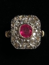 ANTICO ANELLO ORO 18kt- RUBINO DIAMANTI ANNI 50