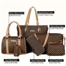 Set di 6 borse di lusso con motivo a quadri neri e marroni