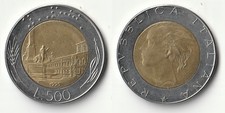 1990 Italy 500 lire coin