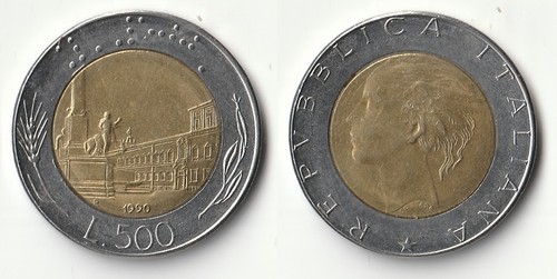 1990 italy 500 lire - 1990, coin
