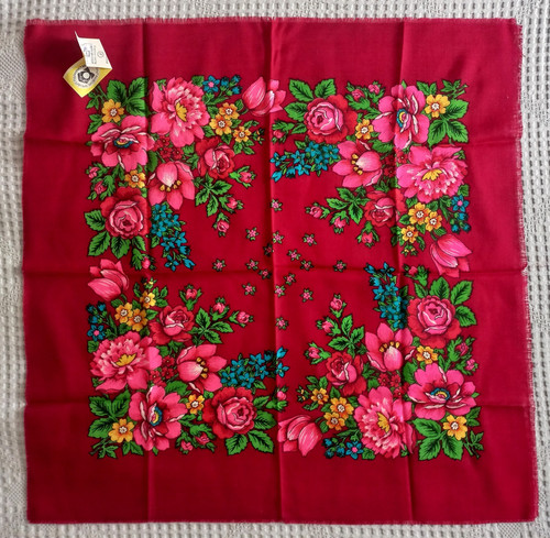Scialle lana rosso floreale - lana,