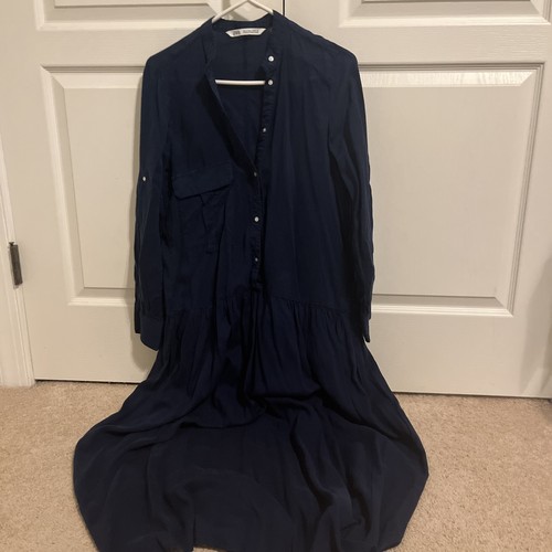 Zara maxi navy dress - maxi, 100%