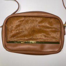 Borsa a tracolla Joy & Iman Luxe in pelle e capelli di vitello COGNAC con RFID