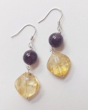 Orecchini in argento 925 con ametista naturale da 8 e citrino naturale a rombo