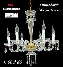  LAMPADARIO MARIA TERESA 5 LUCI IN VETRO E CRISTALLO ORO CON PENDENTI  - OFFERTA