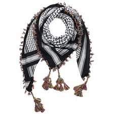 Kefiah Desert premium nero-bianco franges e pon-pon multicolor Shemagh Sciarpa A