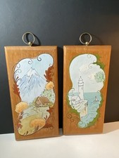 2 Wood Hand painted Folk art